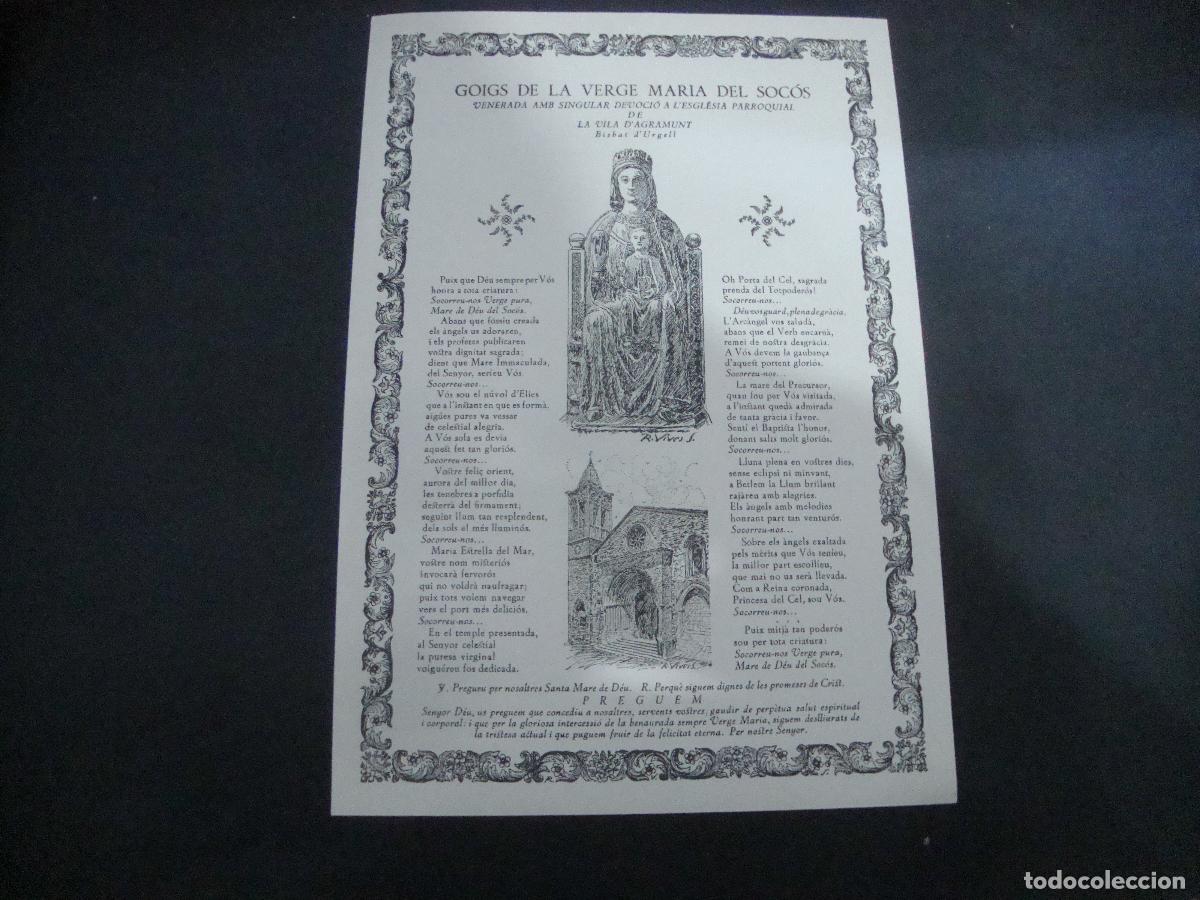 Otros art&iacute;culos de coleccionismo en papel: GOIGS DE LA VERGE MARIA DEL SOCOS VENERADA PARROQUIA DE LA VILA D'AGRAMUNT BISBAT D'URGELL