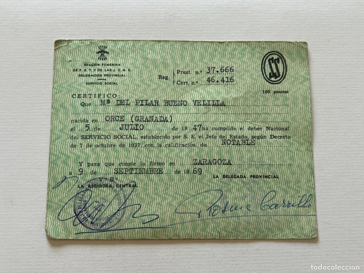 Otros art&iacute;culos de coleccionismo en papel: Carnet SS SERVICIO SOCIAL SECCI&Oacute;N FEMENINA ZARAGOZA 1969