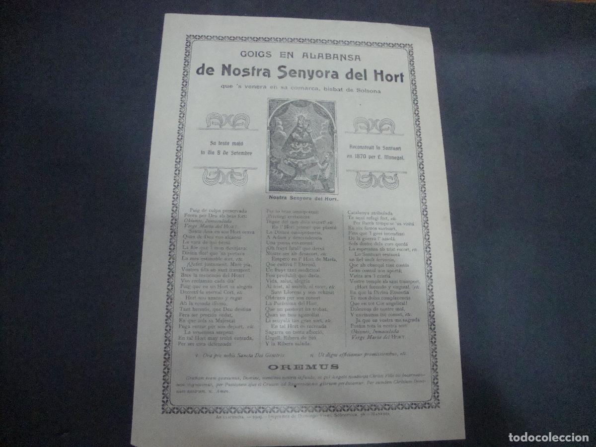 Otros art&iacute;culos de coleccionismo en papel: GOIGS EN ALABANSA NOSTRA SENYORA DEL HORT VENERA COMARCA BISBAT SOLSONA