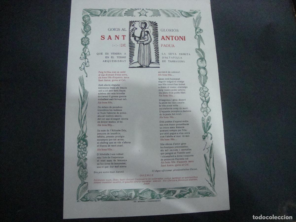 Otros art&iacute;culos de coleccionismo en papel: GOIGS AL GLORIOS SANT ANTONI DE PADUA VENERA ERMITA D'ALTAFULLA ARQUEBISBAT DE TARRAGONA