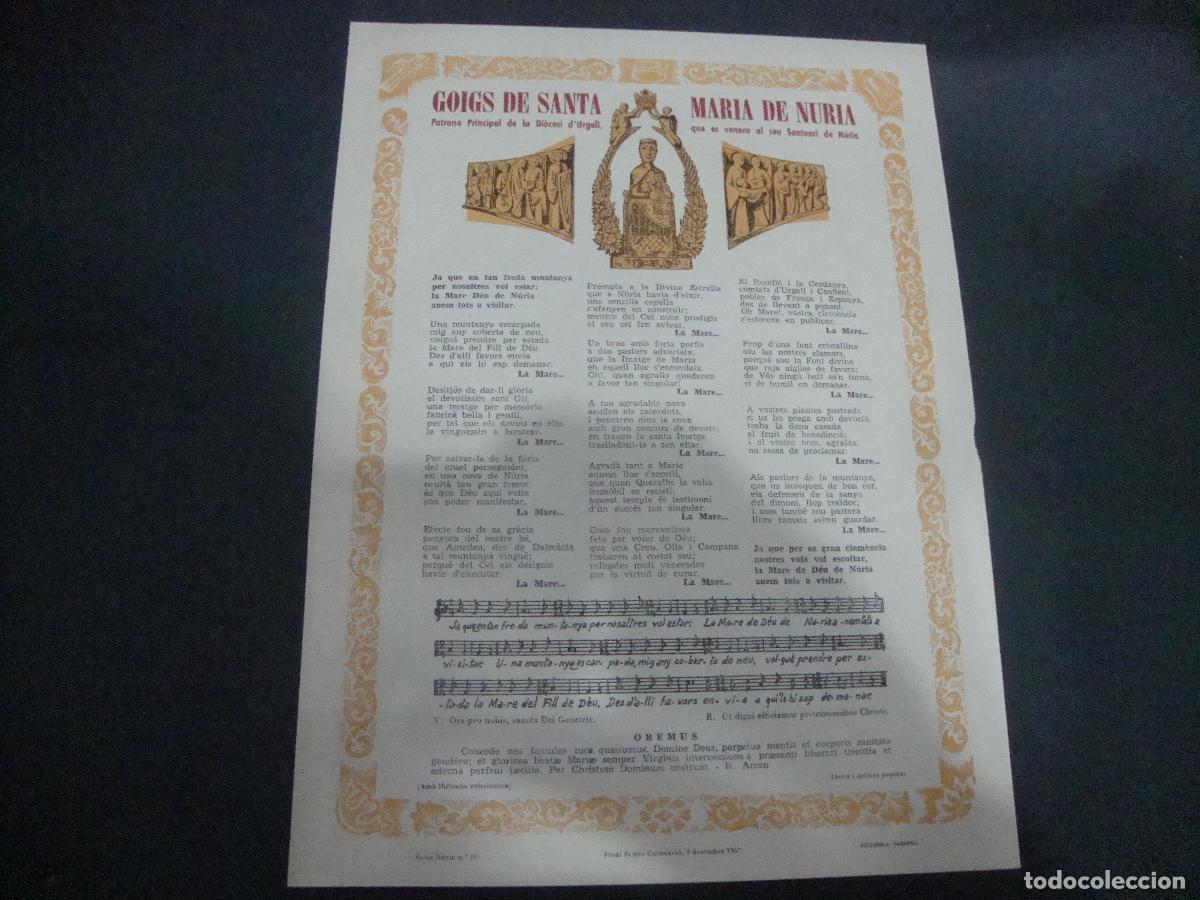 Otros art&iacute;culos de coleccionismo en papel: GOIGS DE SANTA MARIA DE NURIA PATRONA PRINCIPAL DIOCESI D'URGELL