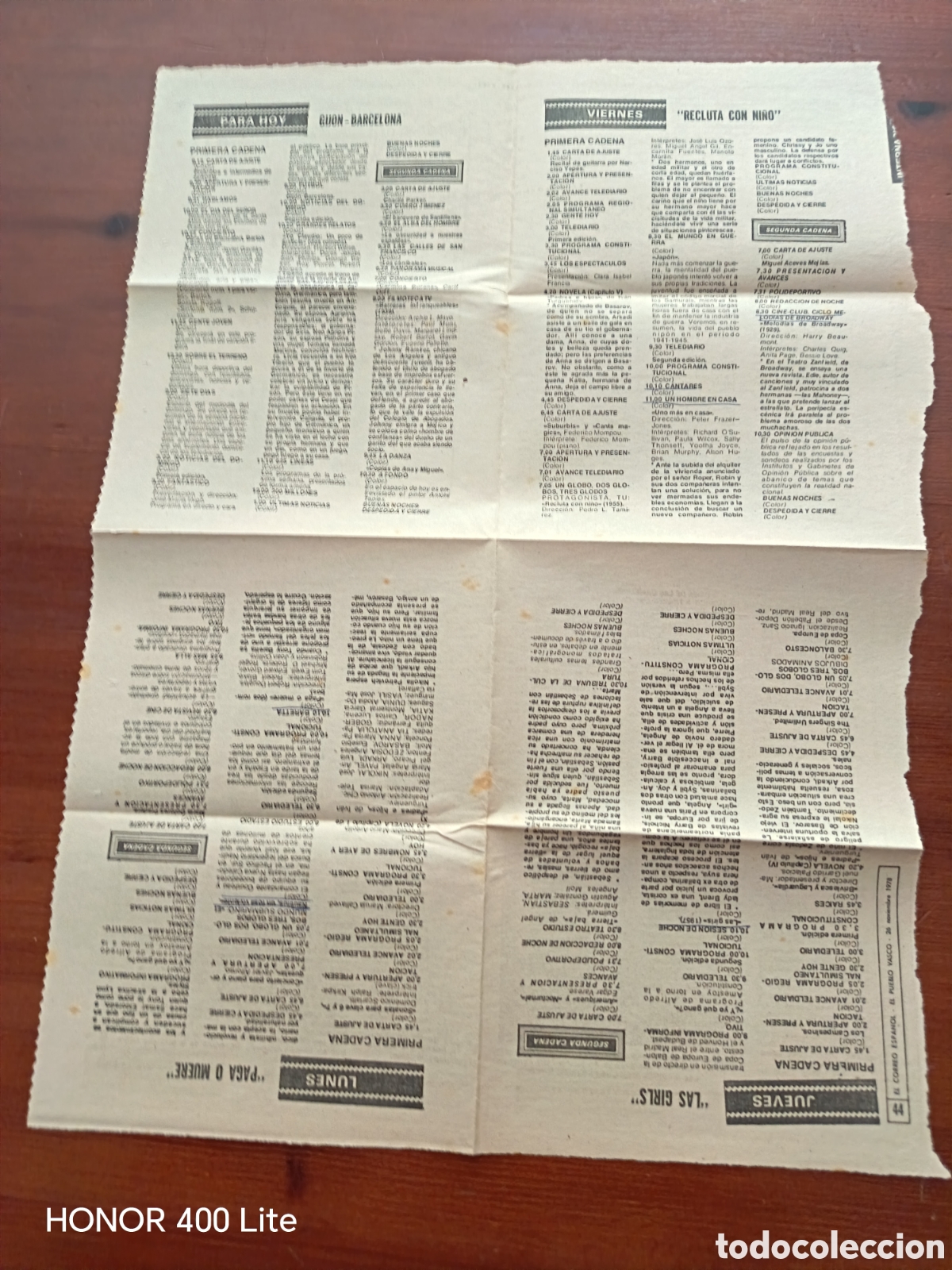 Otros art&iacute;culos de coleccionismo en papel: Recorte original Programaci&oacute;n TVE 1978