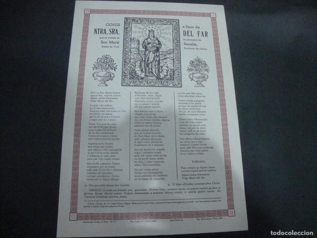 Otros art&iacute;culos de coleccionismo en papel: GOIGS A LLAOR DE NTRA SRA DEL FAR VENERA PARROQUIA DE SANT MARTI SACAM BISBAT VIC