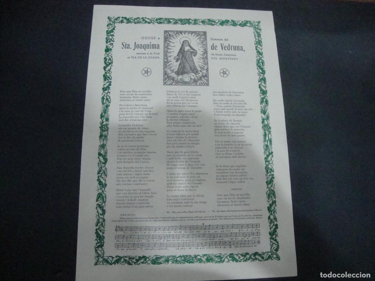 Otros art&iacute;culos de coleccionismo en papel: GOIGS A LLOAN&Ccedil;A DE STA JOAQUIMA DE VEDRUNA AL PLA DE LA CALMA DEL MONTSENY