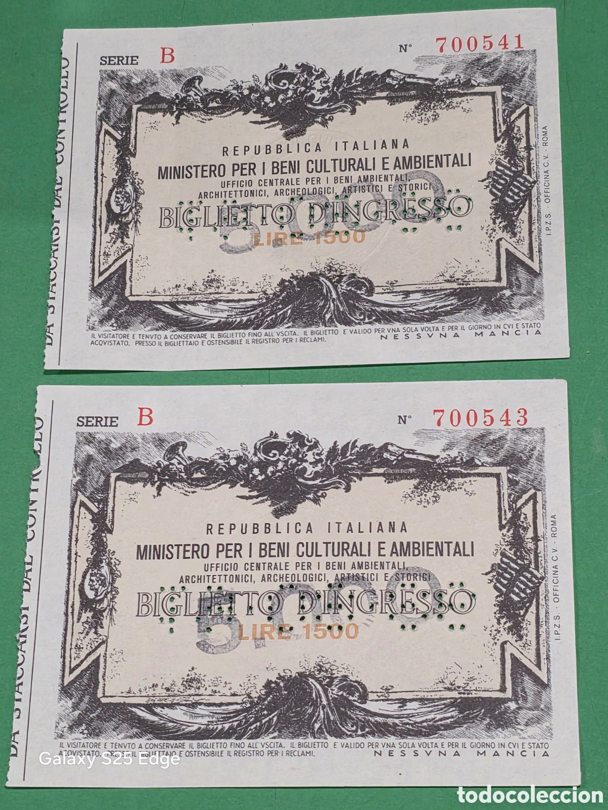 Otros art&iacute;culos de coleccionismo en papel: REPUBLICA ITALIANA...&rdquo;&rdquo;BIGLIETTO D'INGRESSO&rdquo;&rdquo;...LIRE 1500...SOBRECARGADOS LIRE 5000...