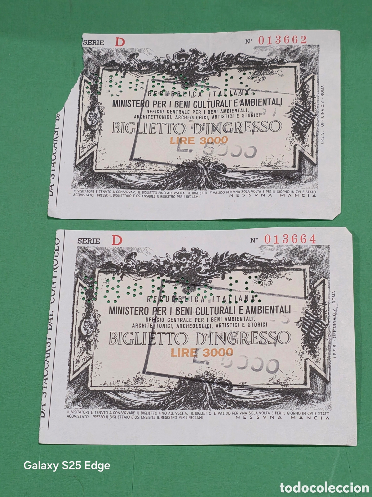 Otros art&iacute;culos de coleccionismo en papel: REPUBLICA ITALIANA...&rdquo;&rdquo;BIGLIETTO D'INGRESSO&rdquo;&rdquo;...VALOR...LIRE 3000...SOBRECARGADOS...LIRE 5000...