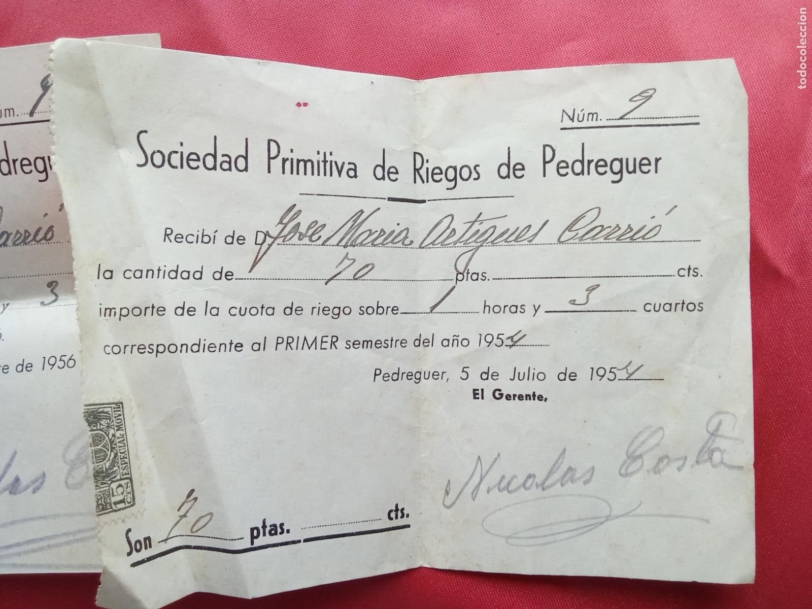Otros art&iacute;culos de coleccionismo en papel: Sociedad primitiva de Riesgos Pedreguer N&ordm;9 1954 Papel.42