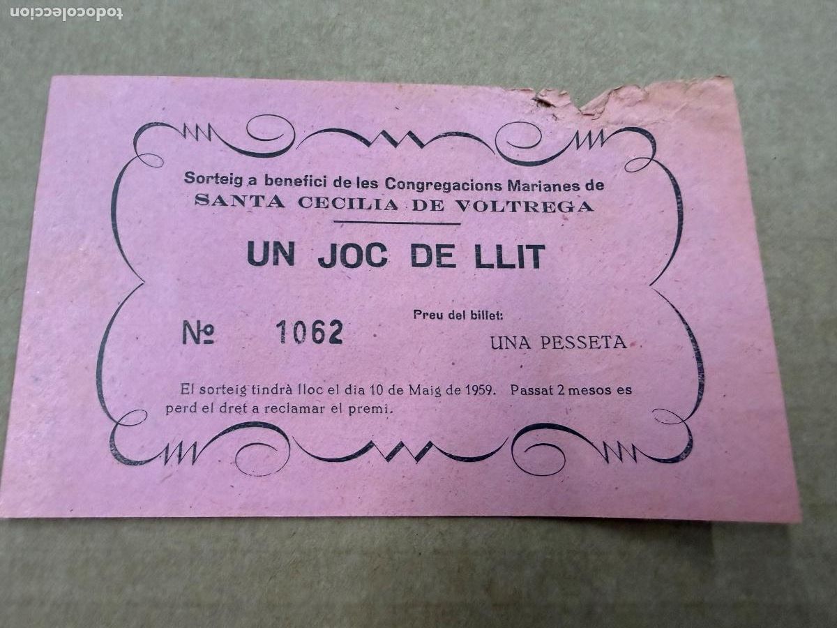 Otros art&iacute;culos de coleccionismo en papel: Antiguo boleto sorteo Congregaciones amarianaa Santa Cecilia de Voltrega. Vic. Barcelona 12x7cms