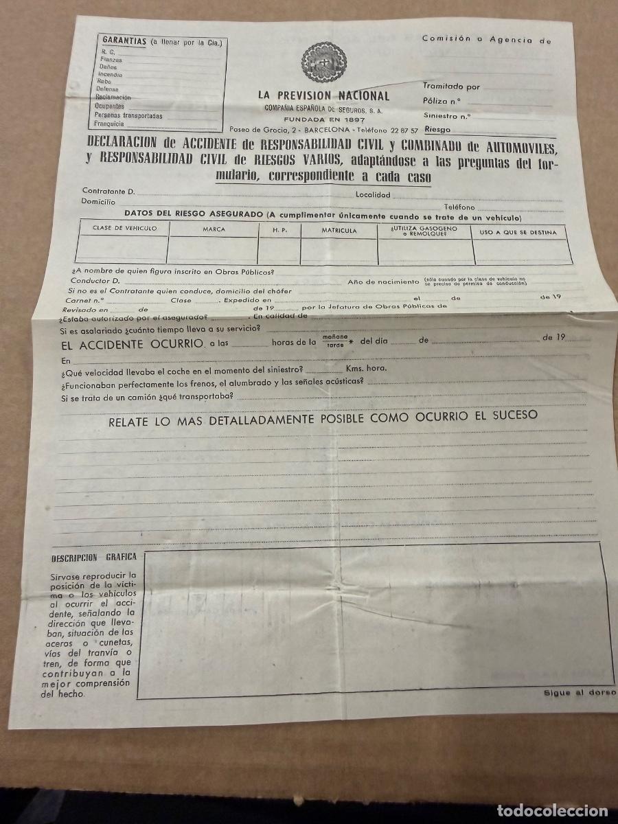 Otros art&iacute;culos de coleccionismo en papel: Antiguo y curioso parte de accidentes para seguro. Folio. A&ntilde;o 1960