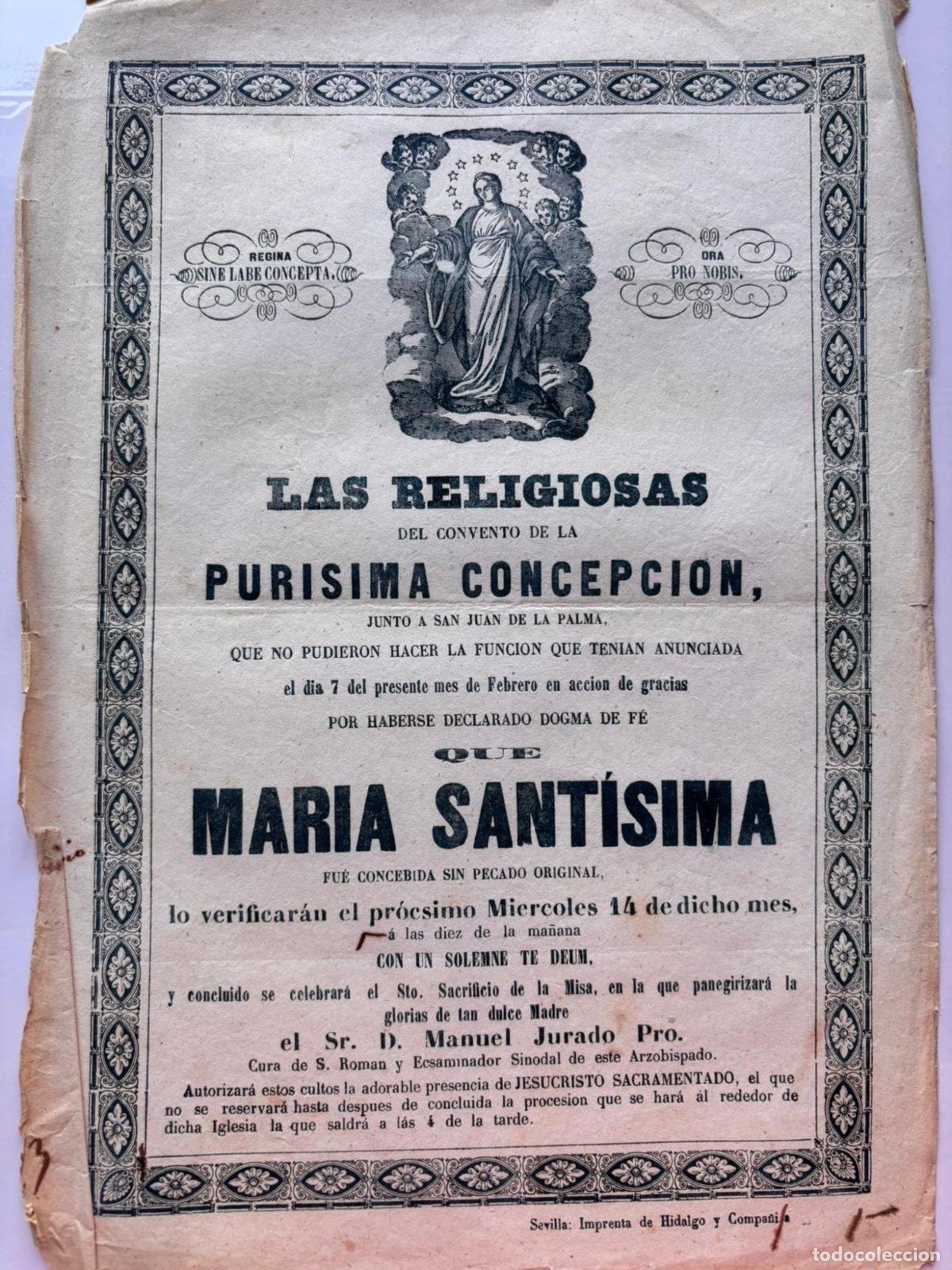 Altri oggetti di carta: Cartel de Las Religiosas del convento de la Pur&iacute;sima Concepci&oacute;n [Sevilla] -