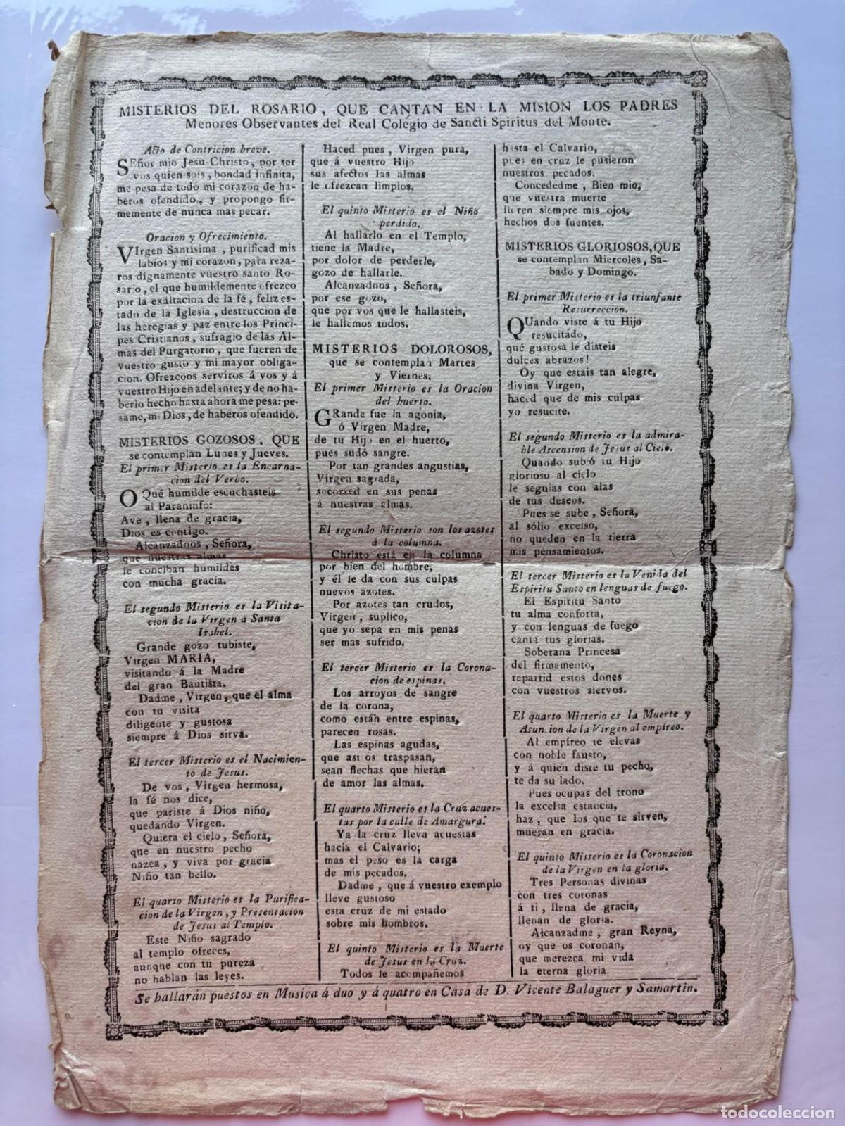 Paper Collecting Others: Misterios del Rosario, que cantan en la misi&oacute;n los padres menores observantes del Real Colegio de Sa