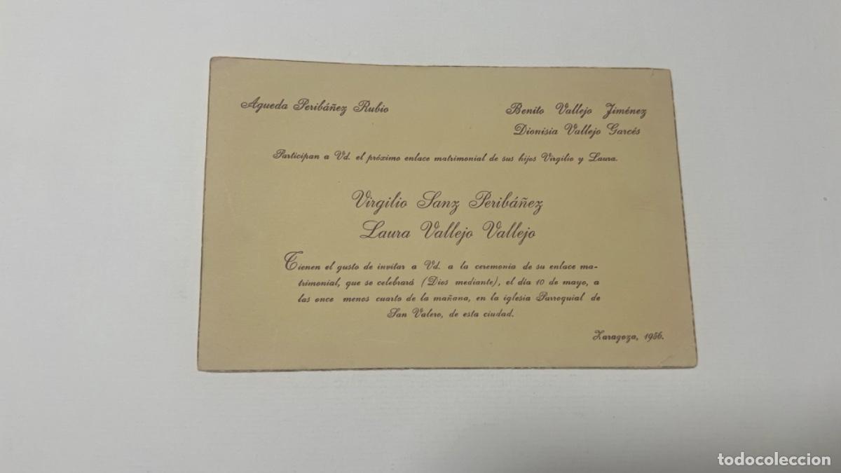 Otros art&iacute;culos de coleccionismo en papel: Tarjeta enlace boda IGLESIA SAN VALERO ZARAGOZA 1956