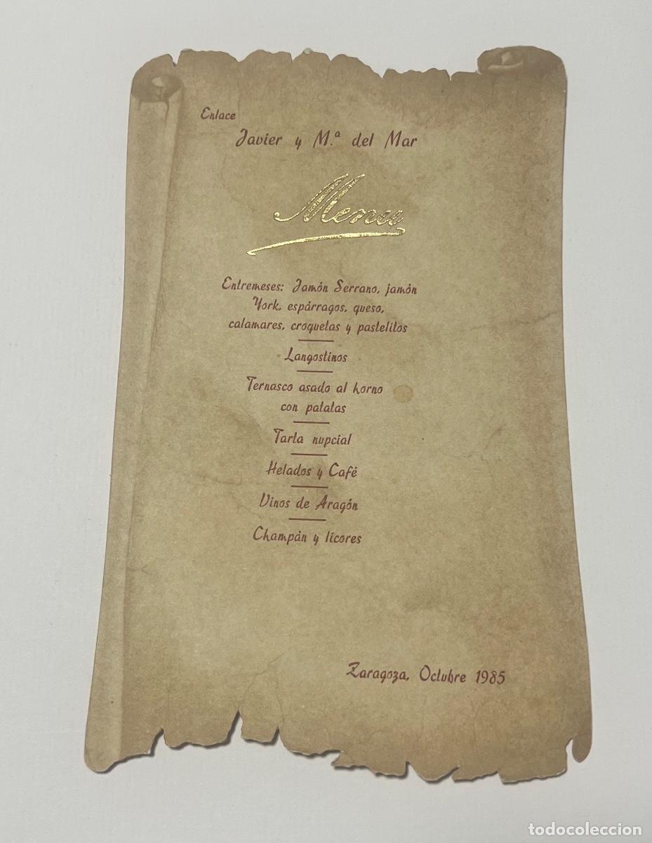 Otros art&iacute;culos de coleccionismo en papel: Tarjeta men&uacute; enlace boda ZARAGOZA 1985
