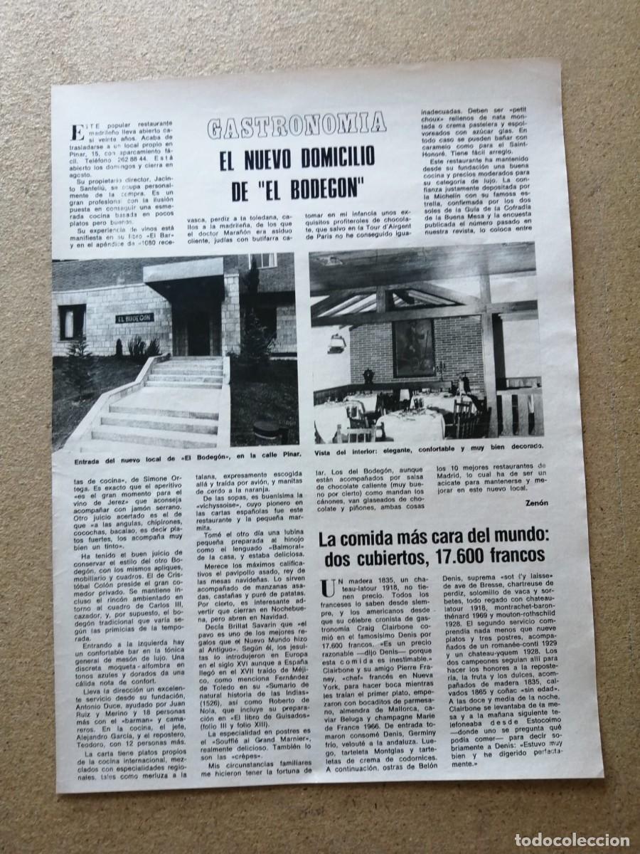 Otros art&iacute;culos de coleccionismo en papel: ARTICULO GASTRONOMICO. RESTAURANTE EL BODEGON, MADRID