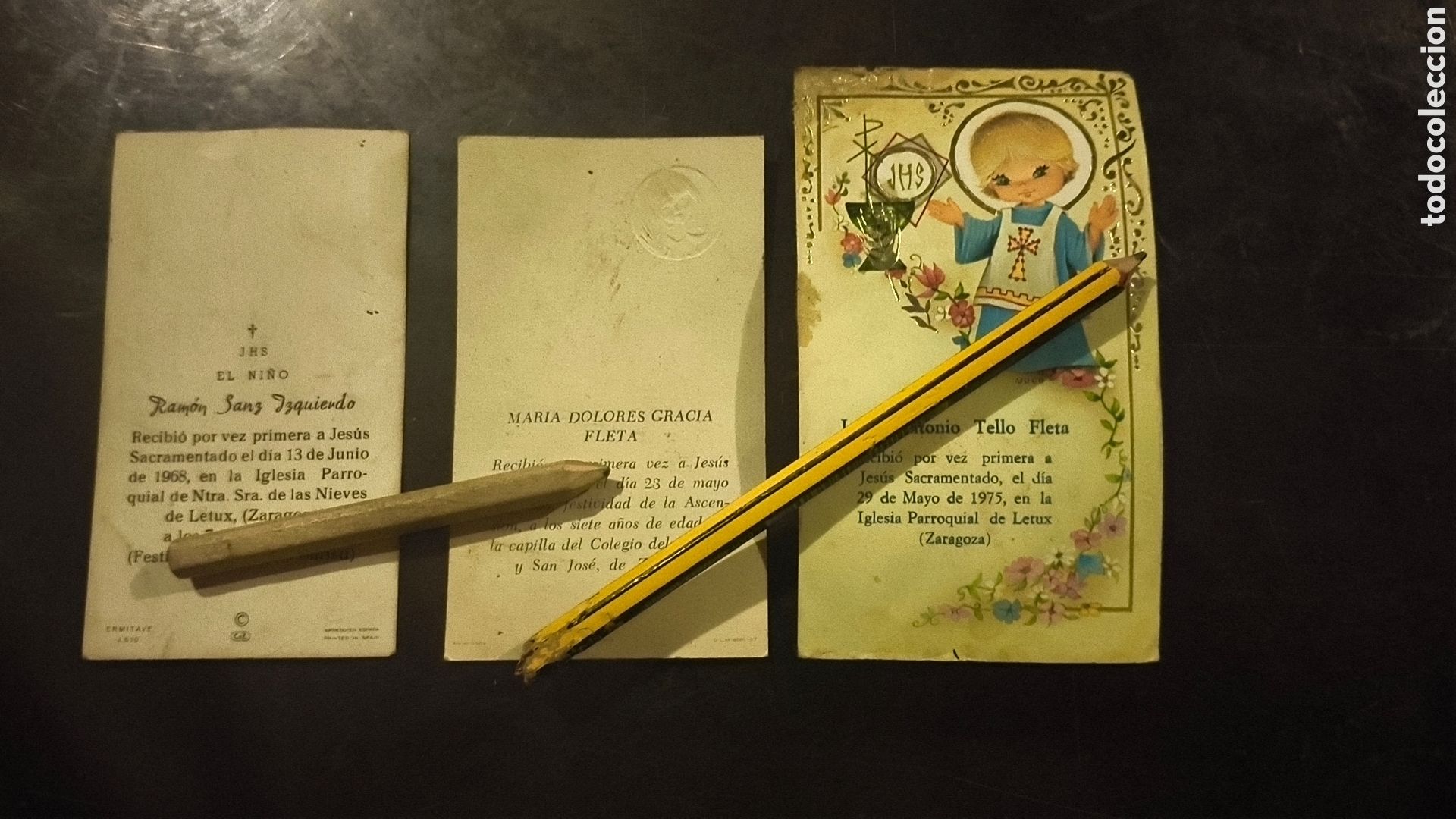 Otros art&iacute;culos de coleccionismo en papel: 3 recordatorios de comuni&oacute;n de letux Zaragoza a&ntilde;os 60 70
