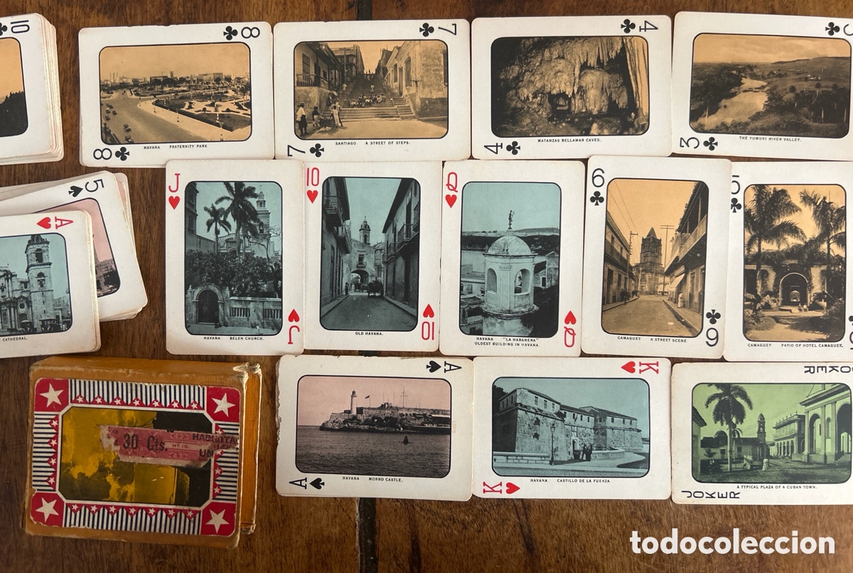 Otros art&iacute;culos de coleccionismo en papel: Baraja antigua con vistas fotogr&aacute;ficas de Cuba (completa, a&ntilde;os 40&ndash;50, con caja original)