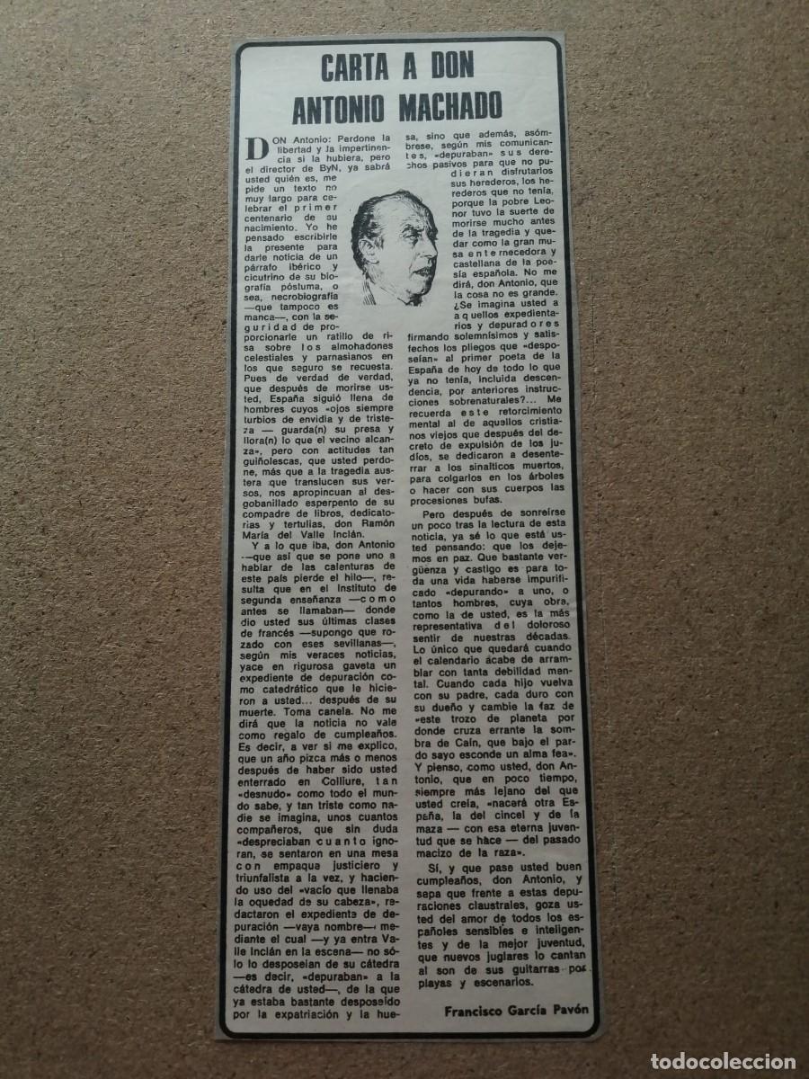 Otros art&iacute;culos de coleccionismo en papel: ARTICULO. CARTA A DON ANTONIO MACHADO (FRANCISCO GARCIA PAVON)
