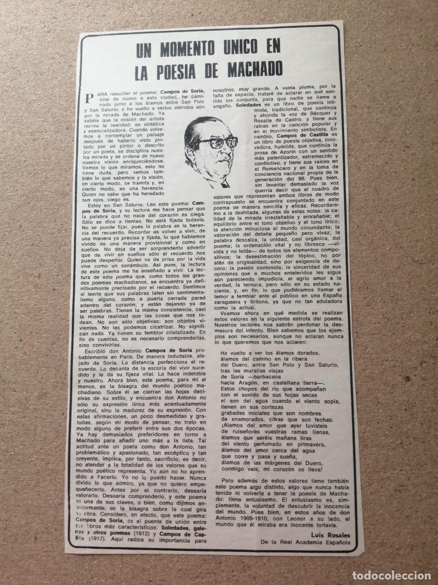 Otros art&iacute;culos de coleccionismo en papel: ARTICULO. UN MOMENTO UNICO EN LA POESIA DE MACHADO (LUIS ROSALES)