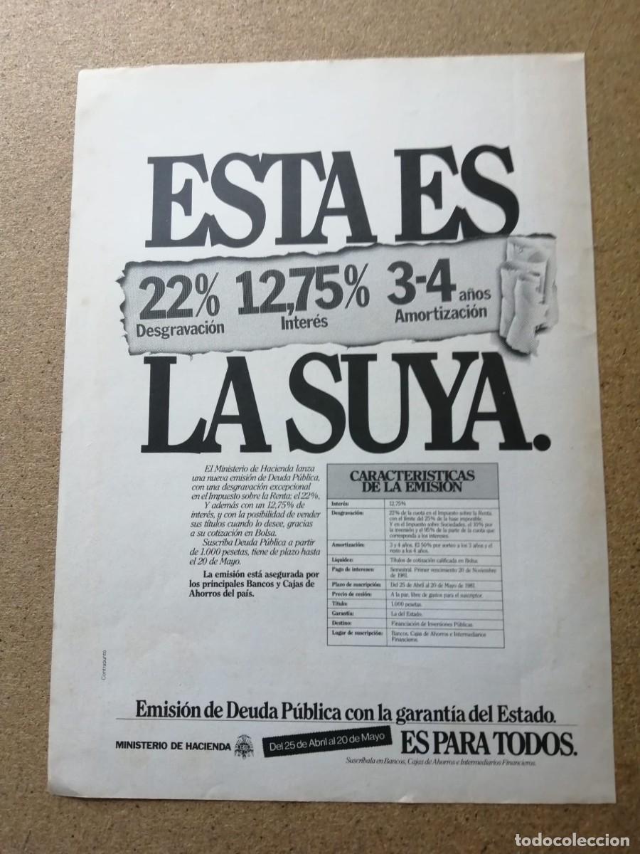 Otros art&iacute;culos de coleccionismo en papel: ANUNCIO. EMISION DE DEUDA PUBLICA CON LA GARANTIA DEL ESTADO