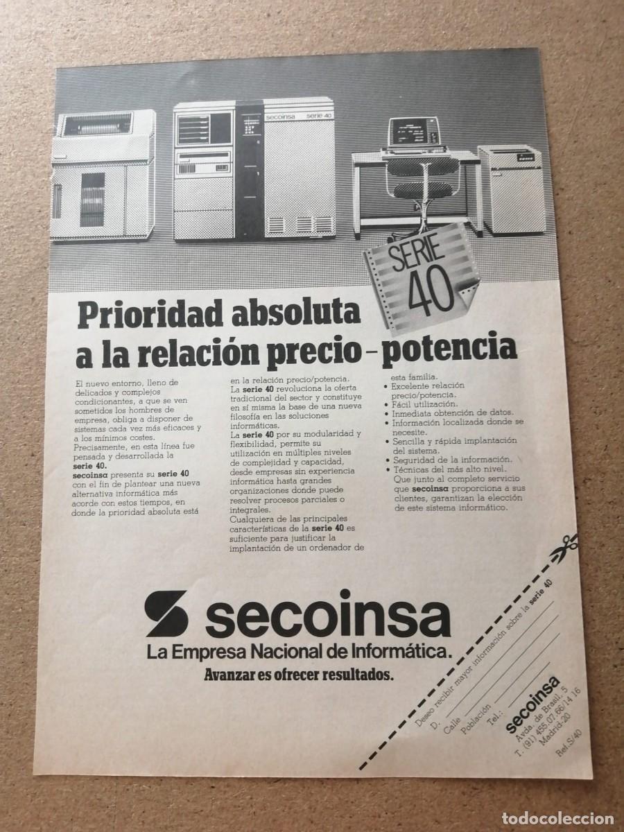 Otros art&iacute;culos de coleccionismo en papel: ANUNCIO. SECOINSA, LA EMPRESA NACIONAL DE INFORMATICA
