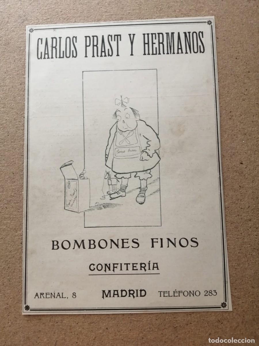 Otros art&iacute;culos de coleccionismo en papel: ANUNCIO. BOMBONES FINOS - CONFITERIA CARLOS PRAST Y HERMANOS (MADRID)
