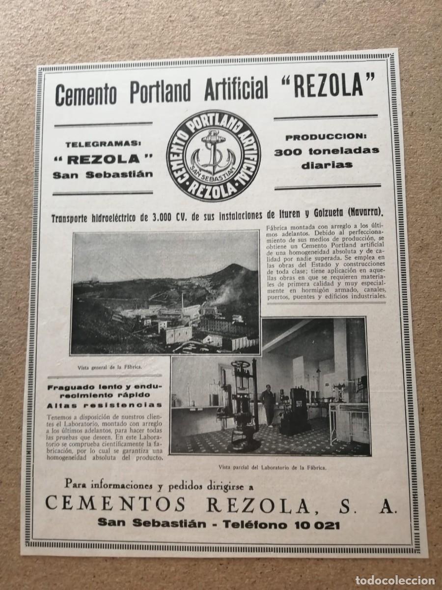 Otros art&iacute;culos de coleccionismo en papel: ANUNCIO. CEMENTOS REZOLA S. A (SAN SEBASTIAN)
