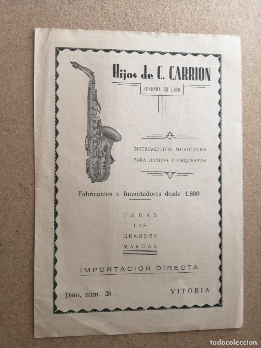 Otros art&iacute;culos de coleccionismo en papel: ANUNCIO. INSTRUMENTOS MUSICALES HIJOS DE C. CARRION (VITORIA)