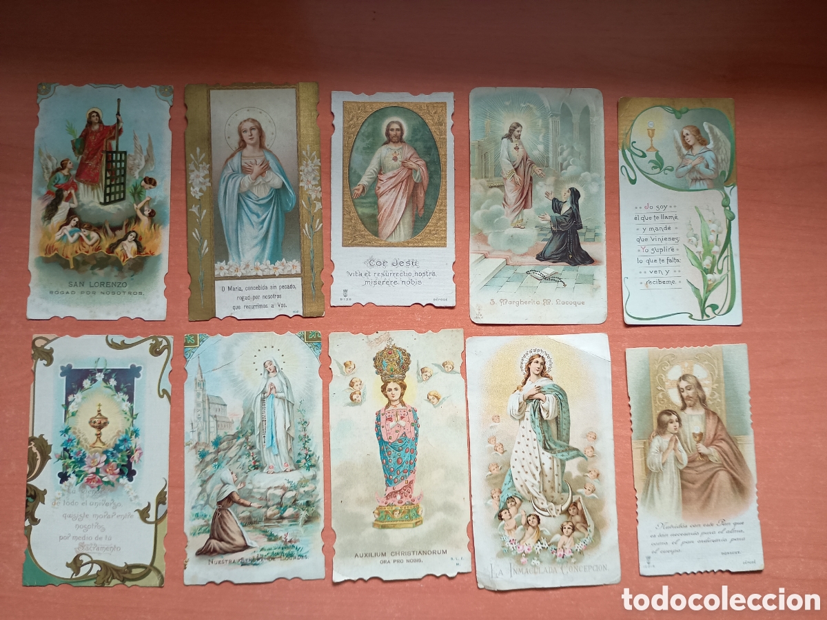 Otros art&iacute;culos de coleccionismo en papel: Diez estampas religiosas, San Lorenzo, N. S. de Lourdes, Coraz&oacute;n de Jes&uacute;s, Mar&iacute;a Auxiliadora, etc