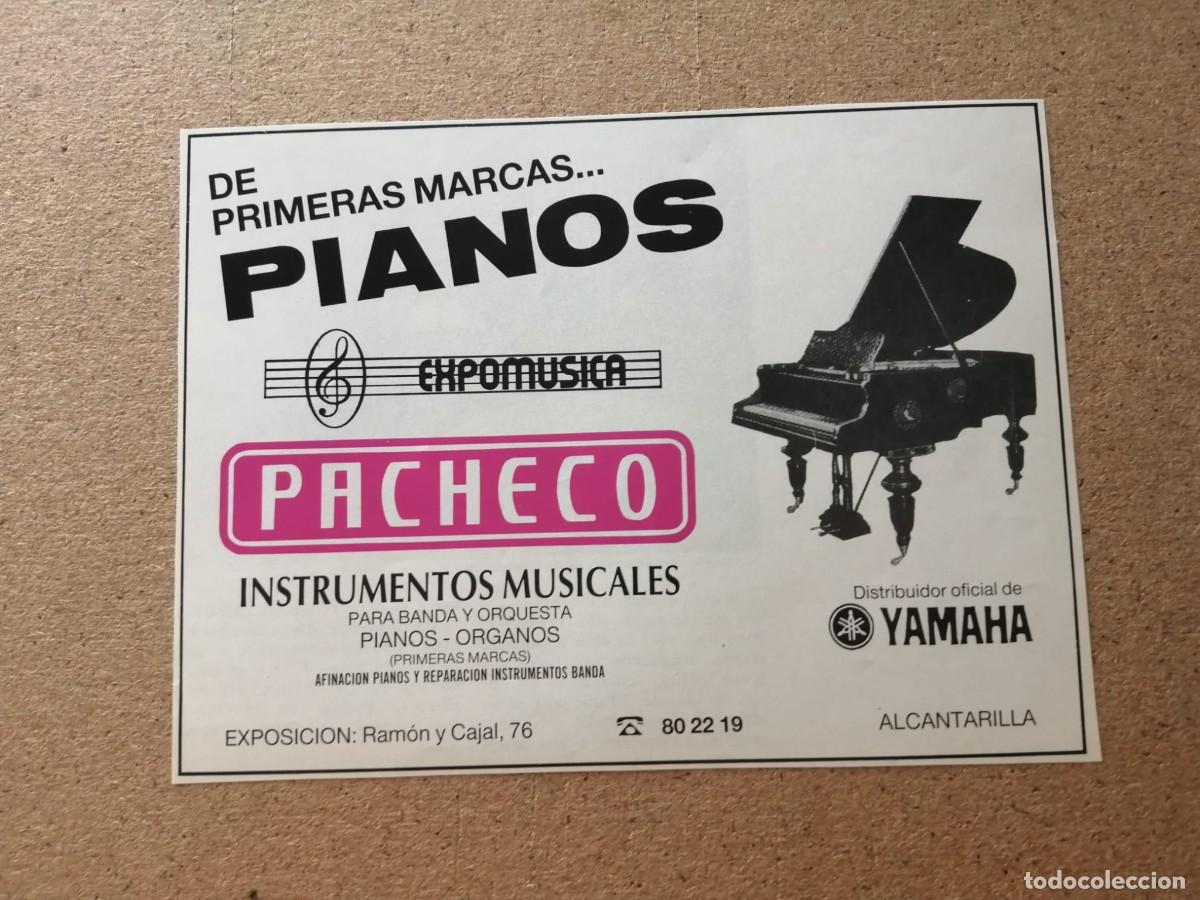 Otros art&iacute;culos de coleccionismo en papel: ANUNCIO. PIANOS PACHECO (ALCANTARILLA, MURCIA)
