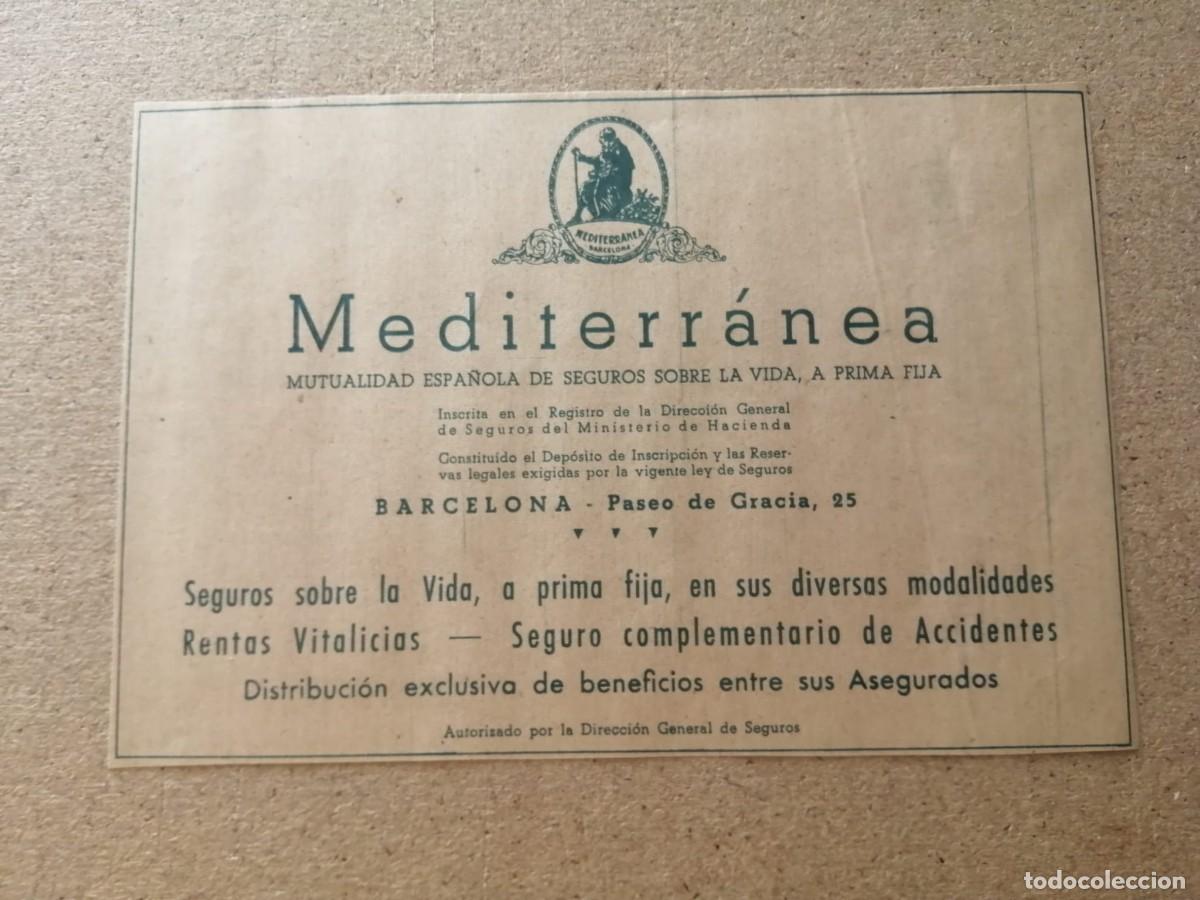 Otros art&iacute;culos de coleccionismo en papel: ANUNCIO. MEDITERRANEA, MUTUALIDAD ESPA&Ntilde;OLA DE SEGUROS SOBRE LA VIDA