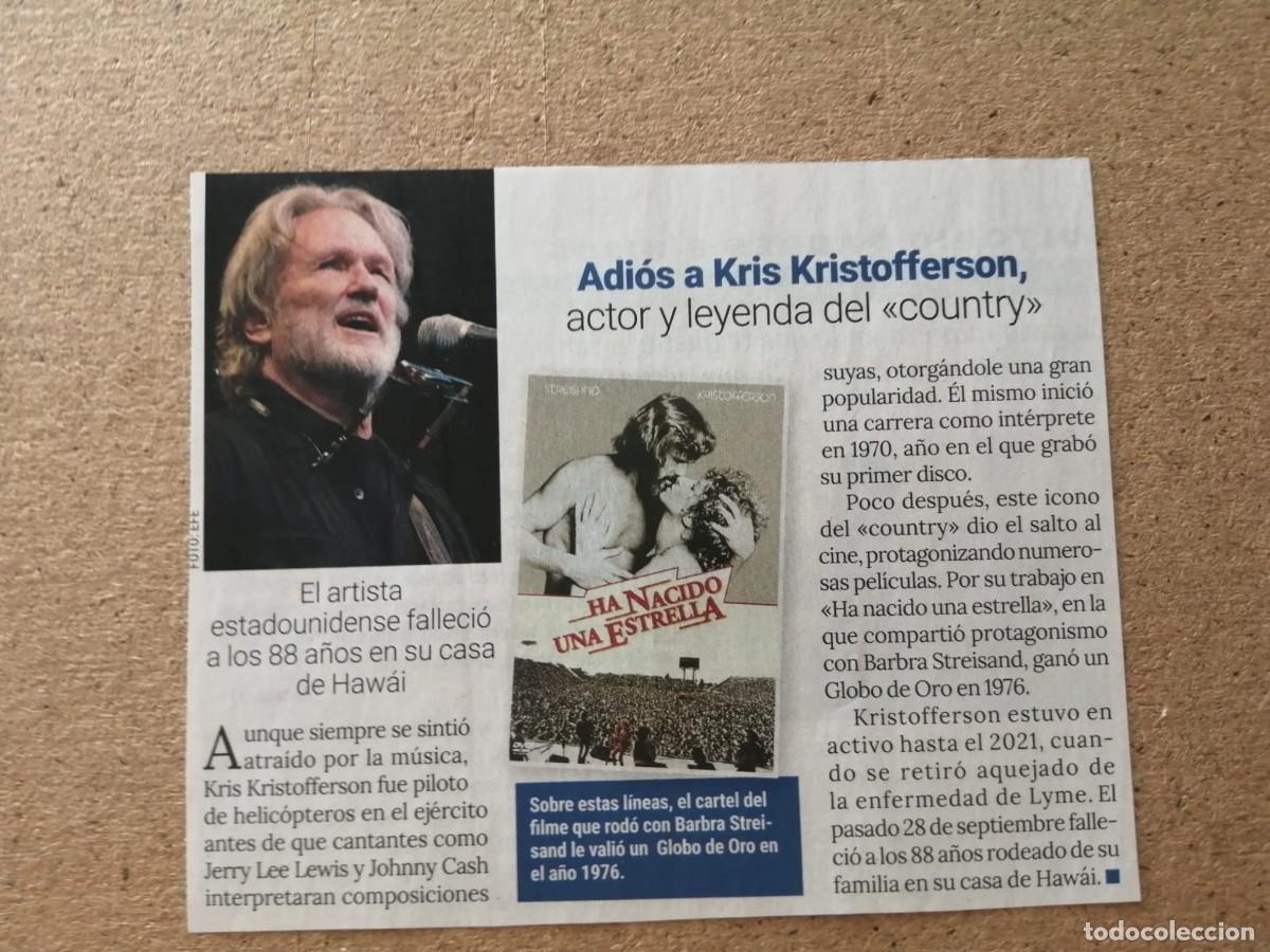 Otros art&iacute;culos de coleccionismo en papel: ARTICULO. ADIOS A KRIS KRISTOFFERSON