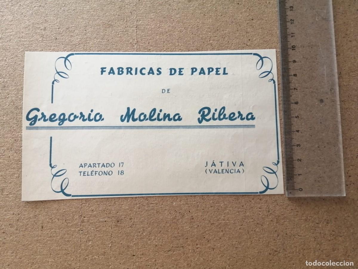 Otros art&iacute;culos de coleccionismo en papel: ANUNCIO. FABRICAS DE PAPEL DE GREGORIO MOLINA RIBERA (JATIVA, VALENCIA)