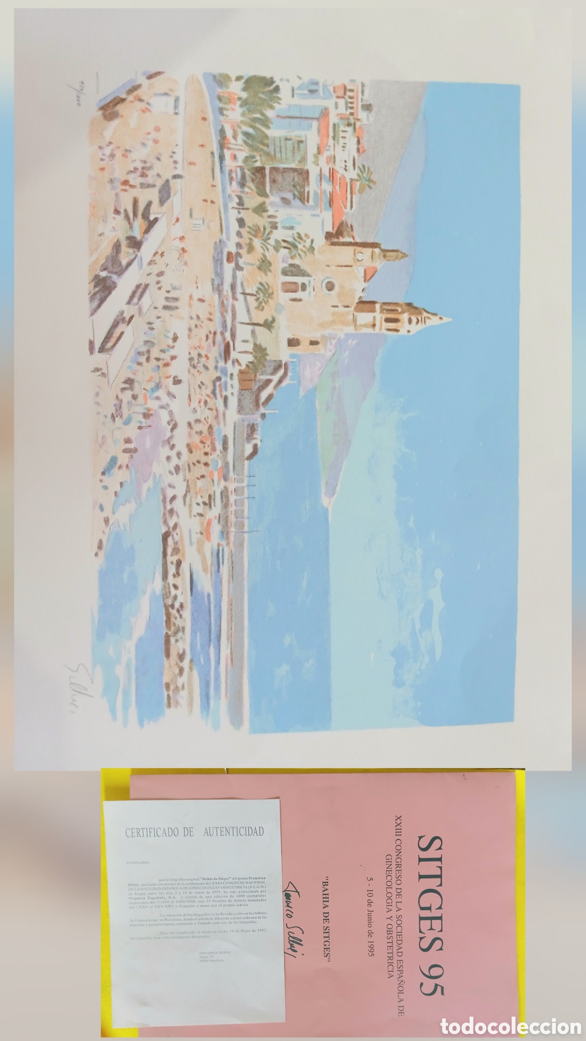 Otros art&iacute;culos de coleccionismo en papel: litograf&iacute;a Bah&iacute;a de Sitges,de Francisco Sillu&eacute;