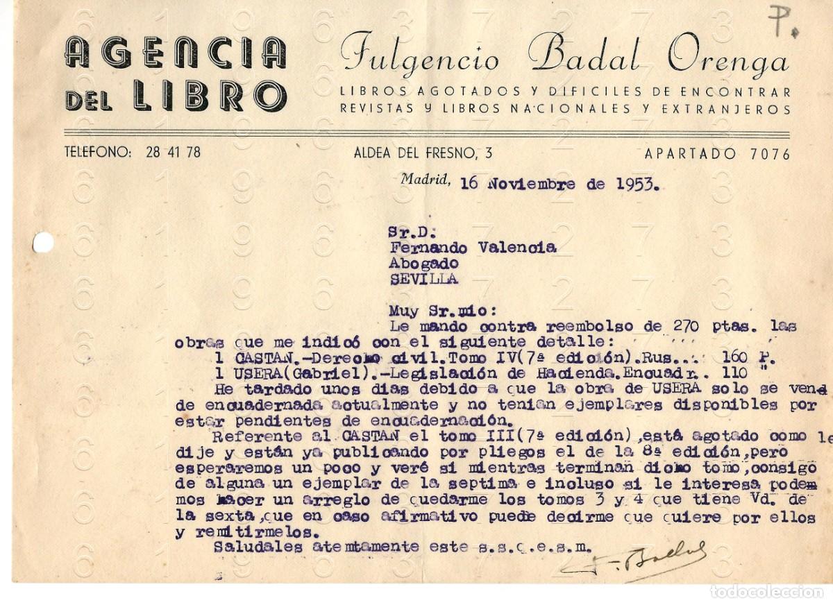 Otros art&iacute;culos de coleccionismo en papel: MADRID LIBRERIA FULGENCIO BADAL ORENGA 1953 CARTA M45