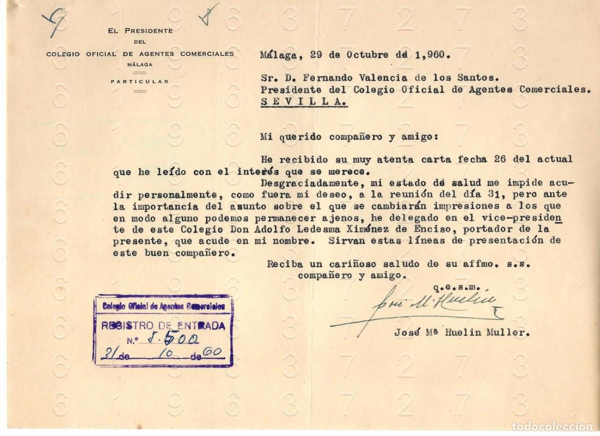 Otros art&iacute;culos de coleccionismo en papel: MALAGA JOSE MARIA HUELIN MULLER 1960 CARTA M45