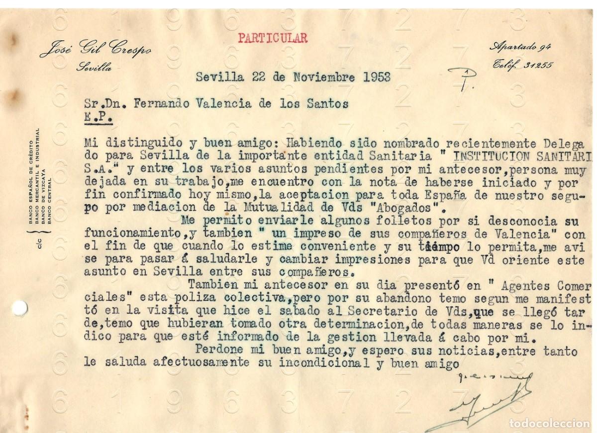 Otros art&iacute;culos de coleccionismo en papel: SEVILLA JOSE GIL CRESPO 1953 CARTA M45