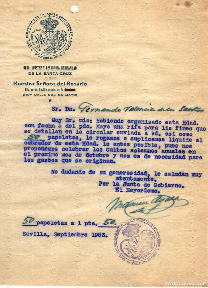 Otros art&iacute;culos de coleccionismo en papel: SEVILLA HERMANDAD DEL ROSARIO 1953 CARTA M45