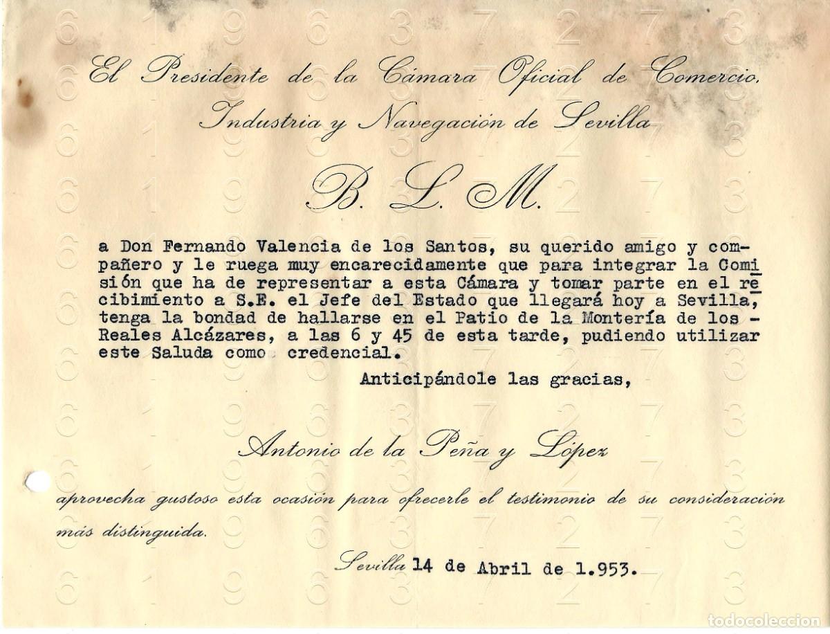 Otros art&iacute;culos de coleccionismo en papel: SEVILLA ANTONIO DE LA PE&Ntilde;A Y LOPEZ 1953 CARTA M45