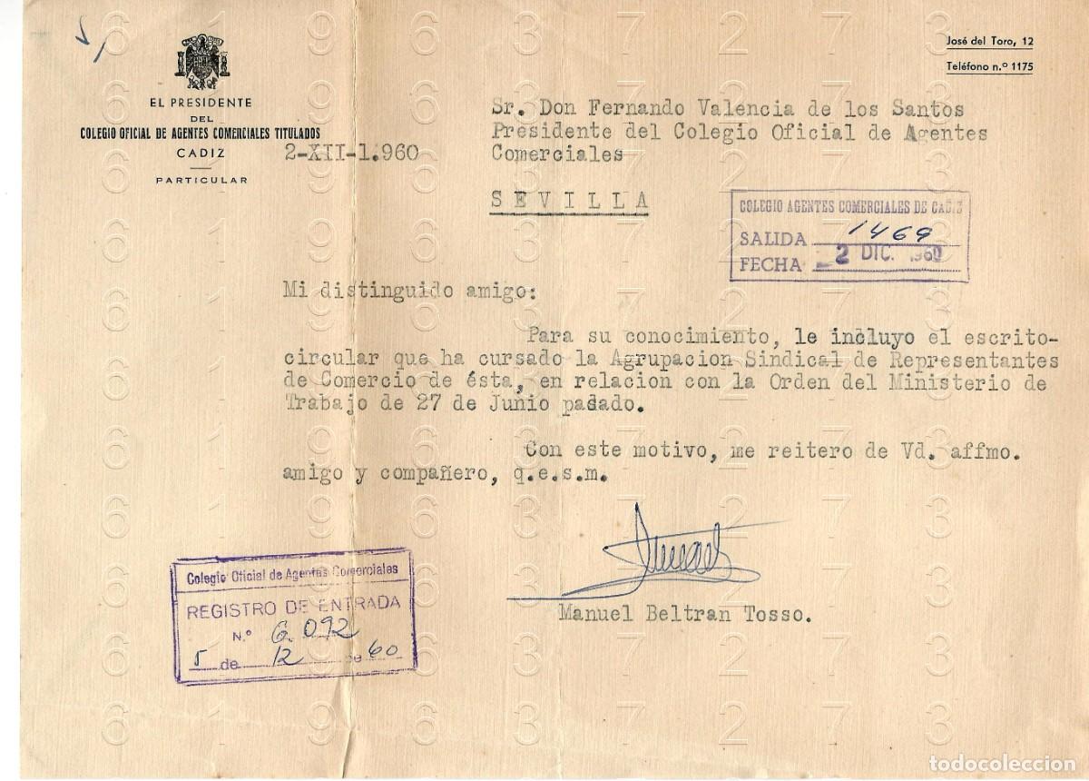 Otros art&iacute;culos de coleccionismo en papel: CADIZ MANUEL BELTRAN TOSSO 1960 CARTA M45
