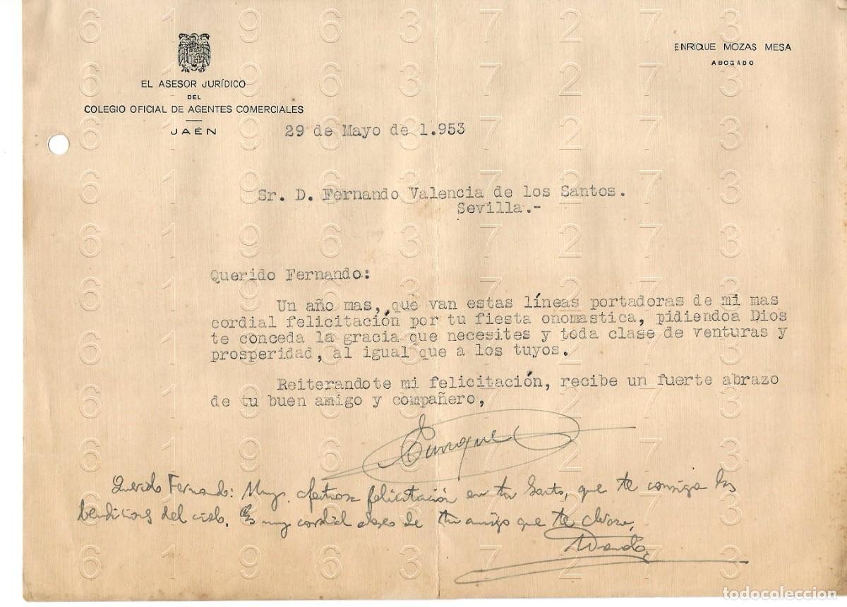 Otros art&iacute;culos de coleccionismo en papel: JAEN ENRIQUE MOZAS MESA 1953 CARTA M45