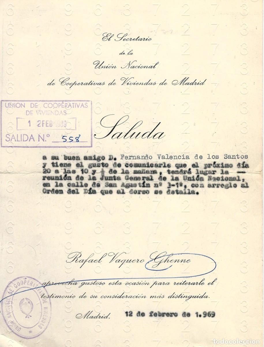 Otros art&iacute;culos de coleccionismo en papel: MADRID RAFAEL VAQUERO GHENNE COOPERATIVAS DE VIVIENDAS 1969 CARTA M46