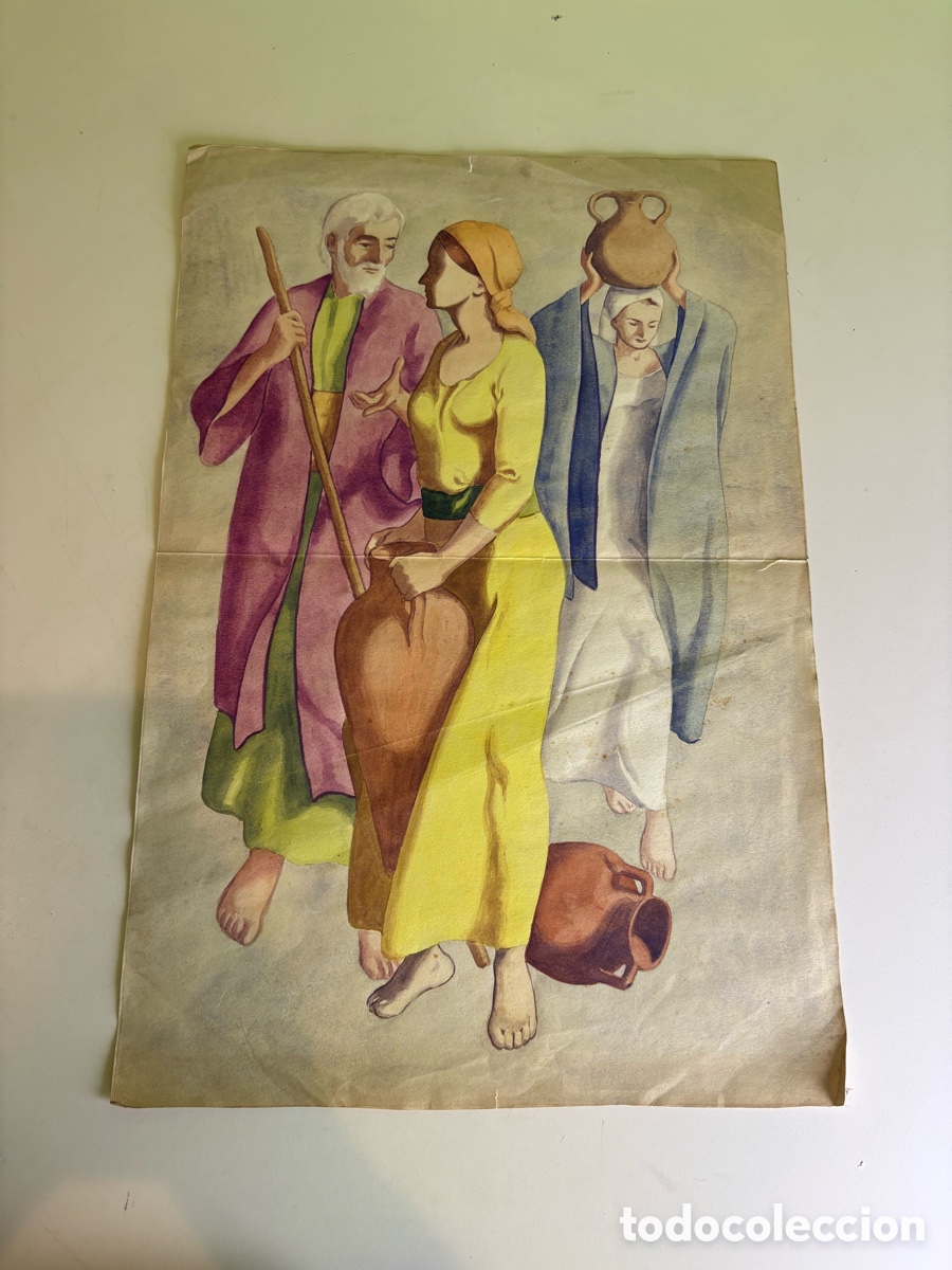Sammelleidenschaft Andere Papierartikel: Carles Prun&eacute;s (1937-2017) &ndash; Escena costumbrista con figuras y c&aacute;ntaros sobre papel