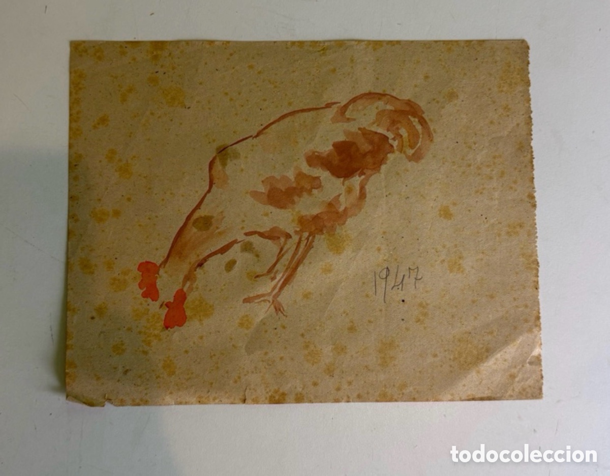 Altri oggetti di carta: Carles Prun&eacute;s (1937-2017) &ndash; Estudio de gallina sobre papel, fechado 1947