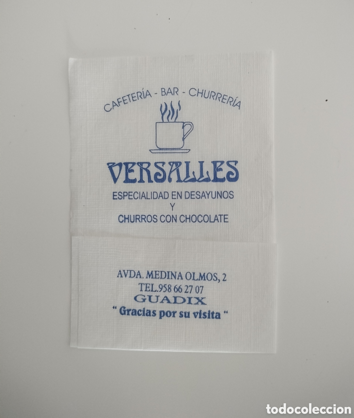 Otros art&iacute;culos de coleccionismo en papel: SERVILLETA DE PAPEL CAFETER&Iacute;A BAR CHURRER&Iacute;A VERSALLES GUADIX GRANADA