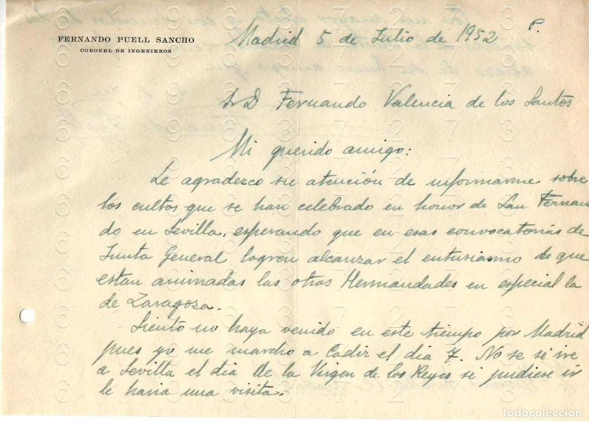 Collectionnisme Papier divers: CORONEL FERNANDO PUELL 1952 CARTA M47
