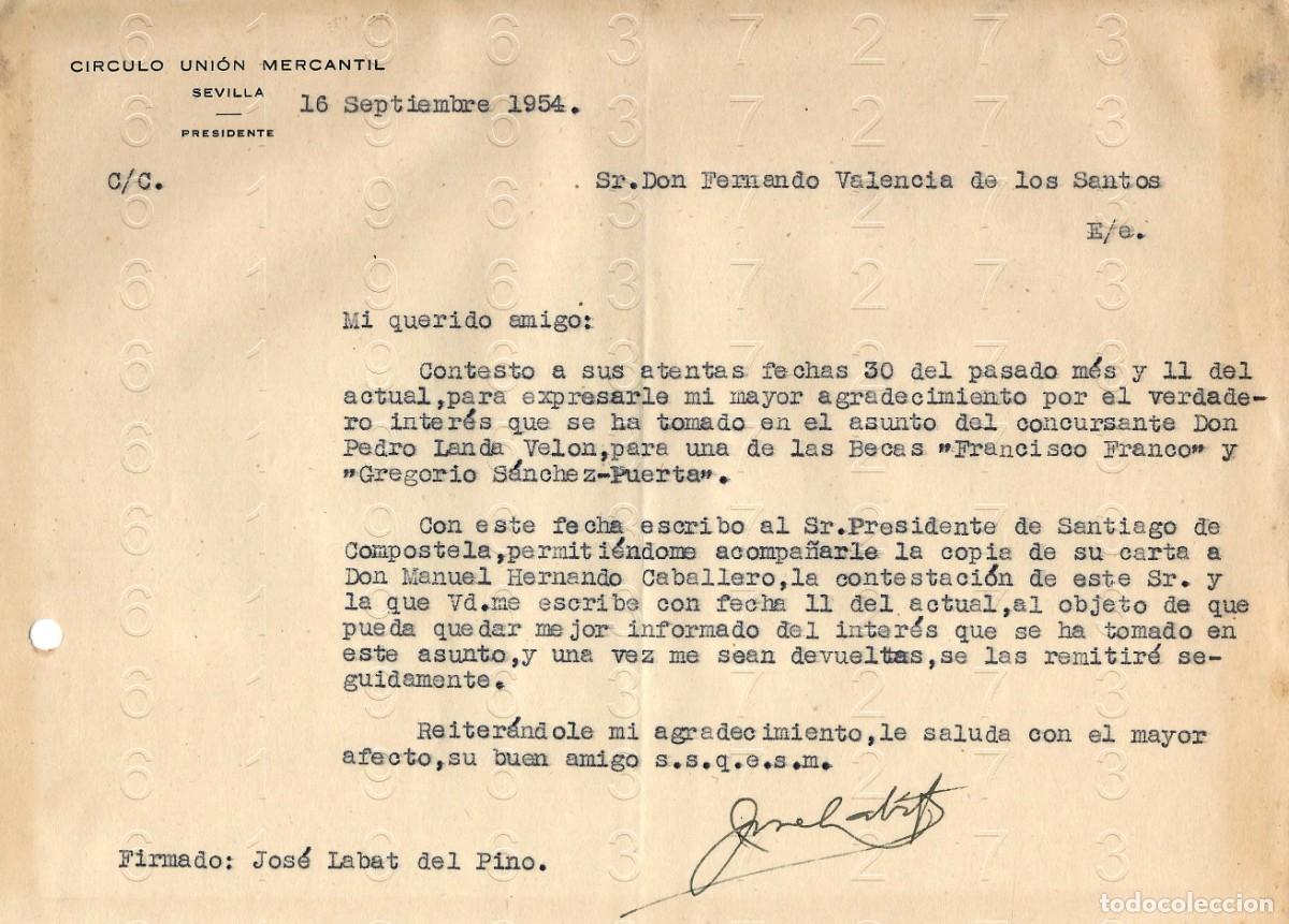 Collectionnisme Papier divers: JOSE LABAT DEL PINO SEVILLA 1954 CARTA M47
