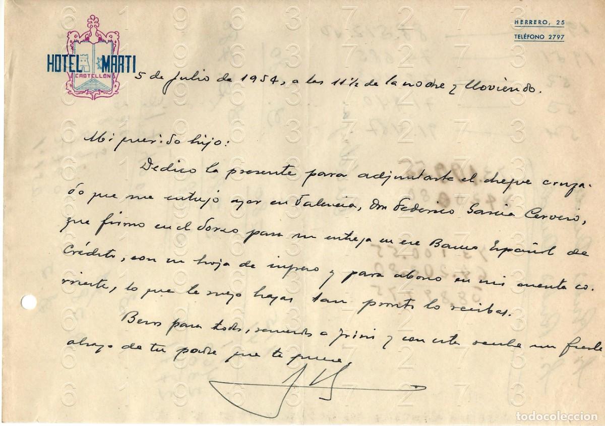 Collectionnisme Papier divers: CASTELLON HOTEL MARTI 1954 CARTA M47