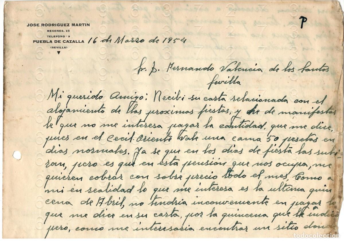 Collectionnisme Papier divers: PUEBLA DE CAZALLA JOSE RODRIGUEZ MARTIN 1954 CARTA M47