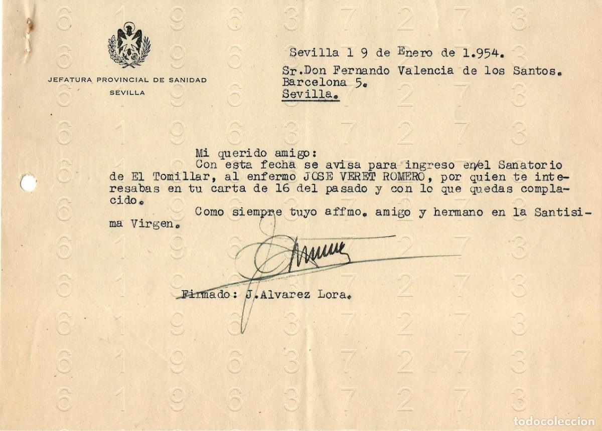 Otros art&iacute;culos de coleccionismo en papel: JOSE ALVAREZ LORA SANIDAD SEVILLA 1954 CARTA M47