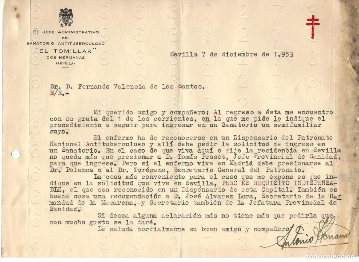 Otros art&iacute;culos de coleccionismo en papel: DOS HERMANAS EL TOMILLAR HOSPITAL SEVILLA 1953 CARTA M47